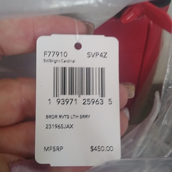 Coach F77910 Surrey Carryall with Border Rivets, Bright Cardinal/Silver - Picture 7 of 7